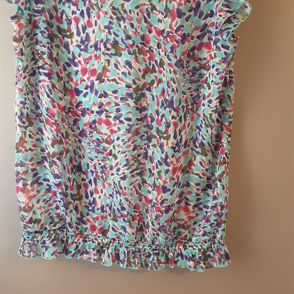 Esprit Women's Cap Sleeve Blouse Boho Floral Sheer Ruffle Size Medium - Picture 8 of 12